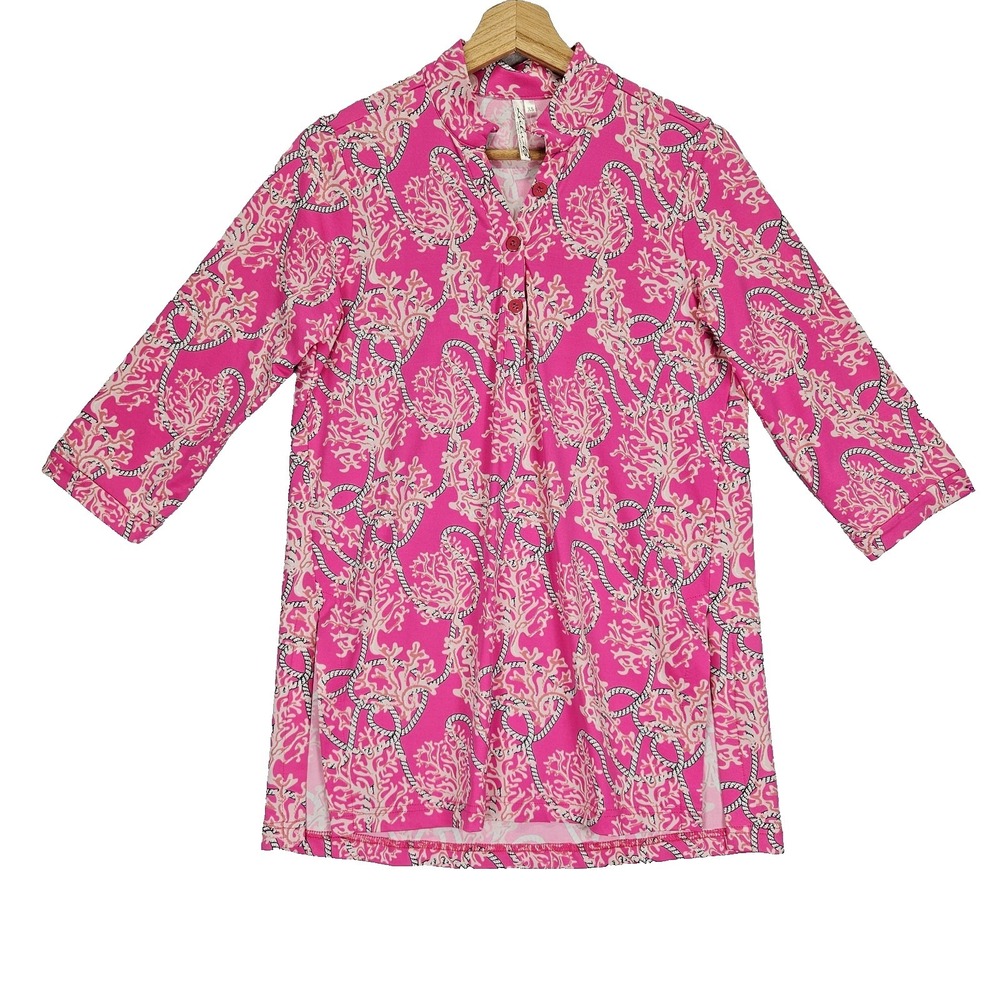 Lulu B Tunic Shirt 3/4 Sleeve Women's Size XS Pink Algae Nautical Cruise Stretch